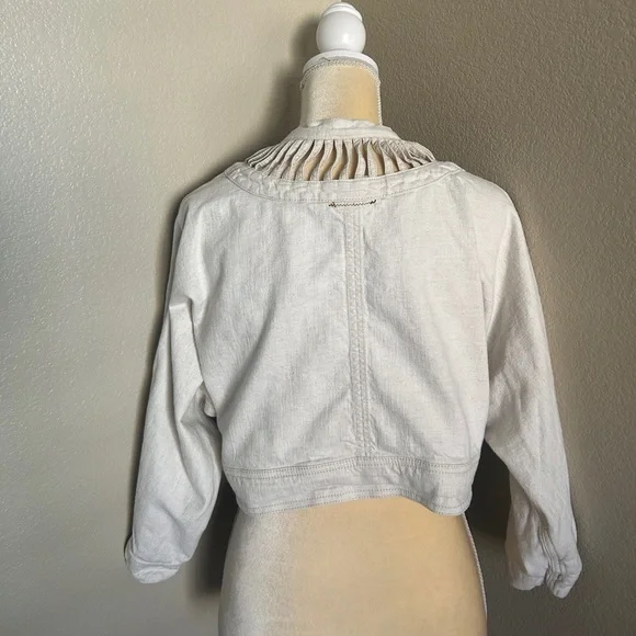 Anthropologie Beige Hei Hei Ladder Linen Cut Out Cropped Jacket Blazer XS/S - Picture 7 of 7